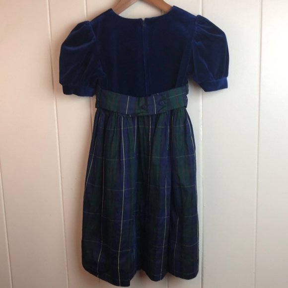 Vintage Other - Vintage 80s Blue Girls Velvet Silk Party Dress